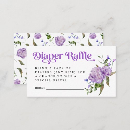 Purple Floral Diaper Raffle Ticket  Enclosure Card