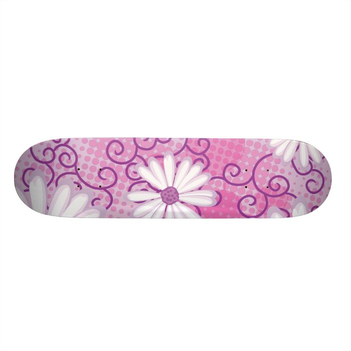 Purple Floral Dotted Tribal Daisy Tattoo Pattern Skate Board Deck
