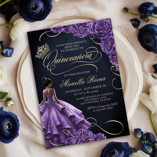 Purple Floral Dress Quinceaera Invitation