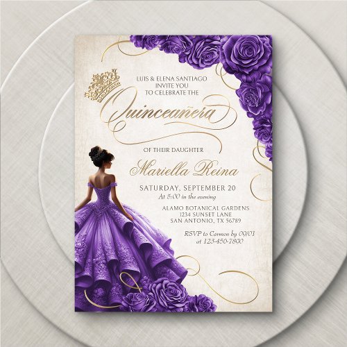 Purple Floral Dress Quinceaera Invitation