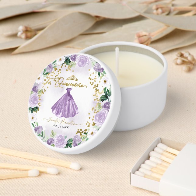 Purple Floral Dress Quinceañera Mini Candle Favors (Insitu)