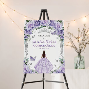 Purple Floral Dress Quinceañera Vintage Silver Foam Board