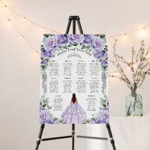 Purple Floral Dress Quinceañera XV Seating Chart Foam Board
