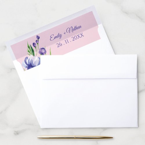 Purple Floral Elegant Blush Pink Wedding Envelope Liner