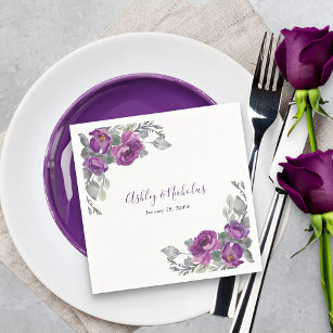 Purple Floral Elegant Botanical Wedding Napkins