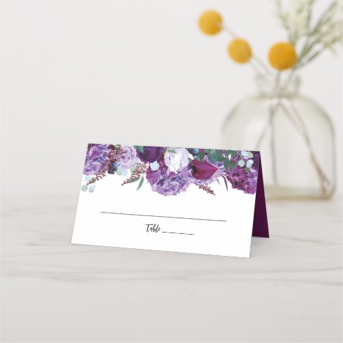 Purple Floral Elegant Botanical Wedding Place Card