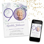 Purple Floral Elegant Custom Photo 90th Birthday Invitation<br><div class="desc">Purple Floral Elegant Custom Photo 90th Birthday Invitation. A delicate and feminine purple floral and botanical themed birthday party invitation. It features beautiful wisteria flowers and a custom photo you can change to your own! The designer is always ready to help, contact her if you need help with this design...</div>