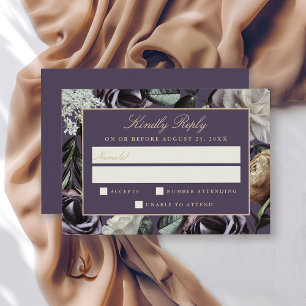 Purple Floral Elegant Dark Moody Wedding RSVP