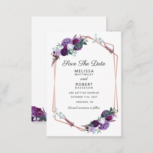 Purple Floral Elegant Geometric Save the Date Note Card