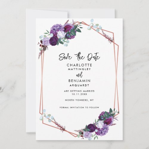 Purple Floral Elegant Geometric Wedding Save The Date