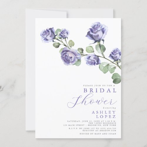 Purple Floral Elegant Minimal Bridal Shower Invitation