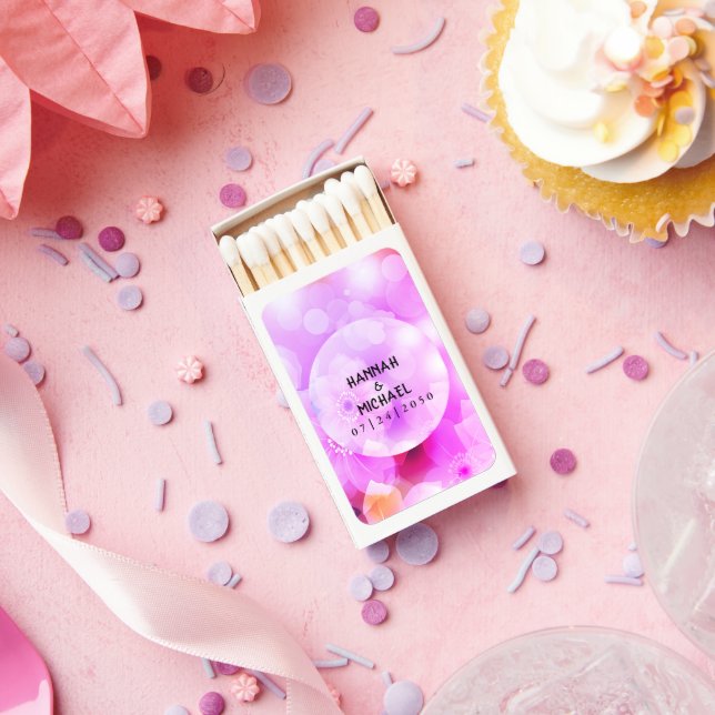 Purple Floral Elegant Romantic Glow Wedding Matchboxes (Insitu)
