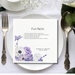 Purple Floral Elegant Square Wedding Fun Facts Napkins