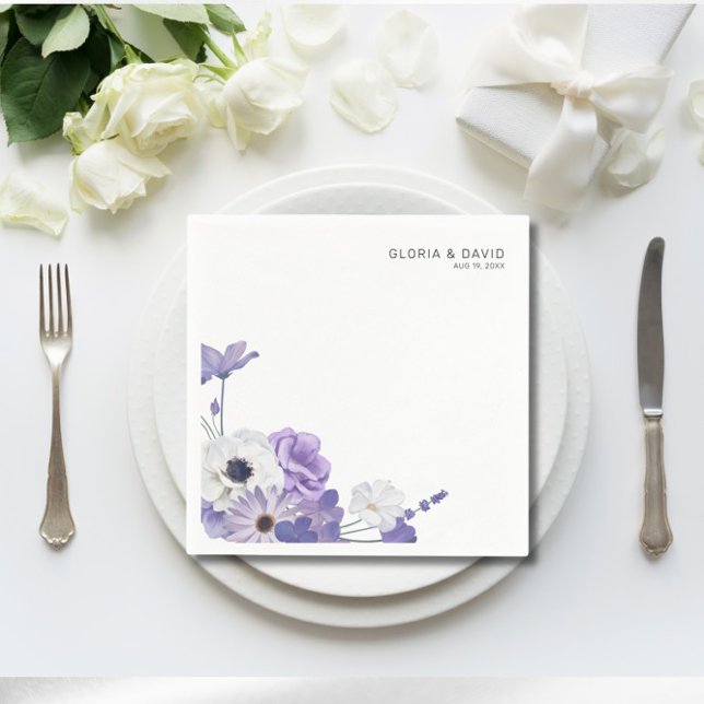 Purple Floral Elegant Square Wedding  Napkins (Creator Uploaded)
