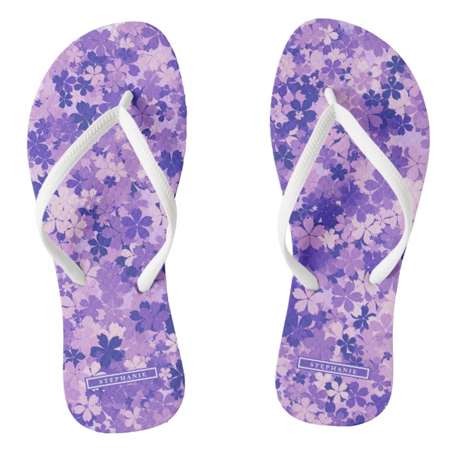 Purple Floral Elegant Violet Blossom Pattern Flip Flops (Footbed)