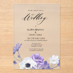 Purple Floral Elegant Wedding Acrylic Invitations