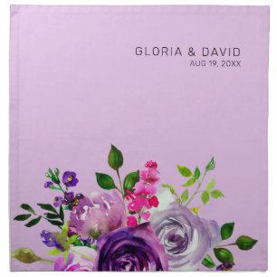 Purple Floral Elegant Wedding Cloth Napkin