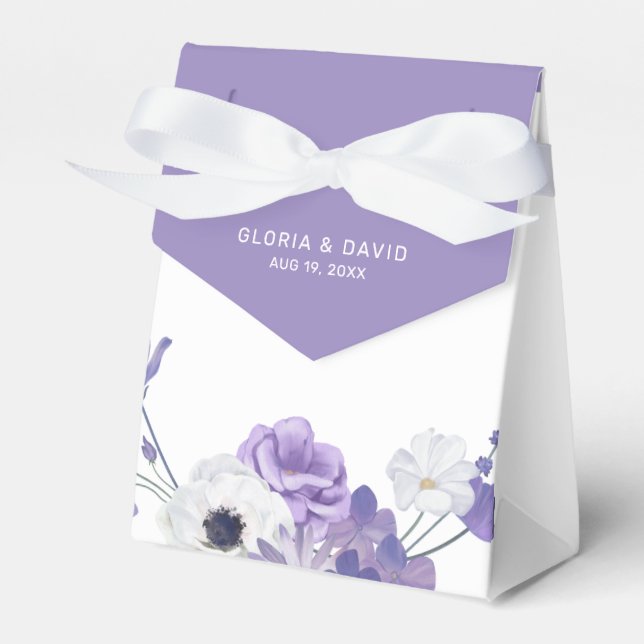Purple Floral Elegant  Wedding  Favor Boxes (Front Side)