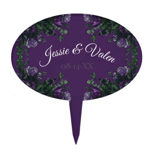 Purple Floral Elegant Wedding Gothic Cake Topper