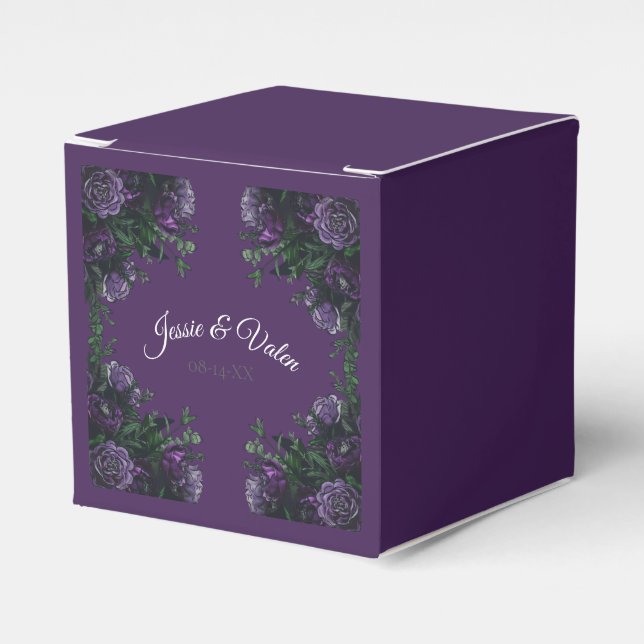 Purple Floral Elegant Wedding Gothic Favor Boxes (Front Side)