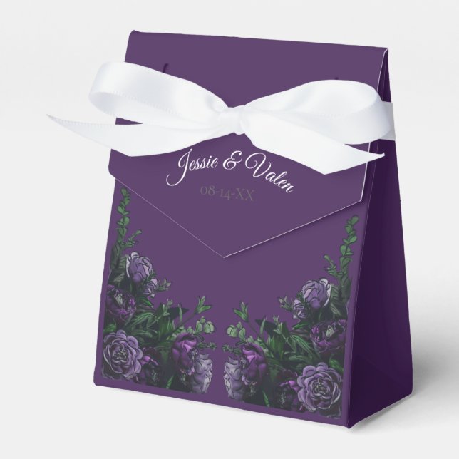 Purple Floral Elegant Wedding Gothic Favor Boxes (Front Side)