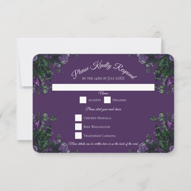 Purple Floral Elegant Wedding Gothic Invitation (Front)