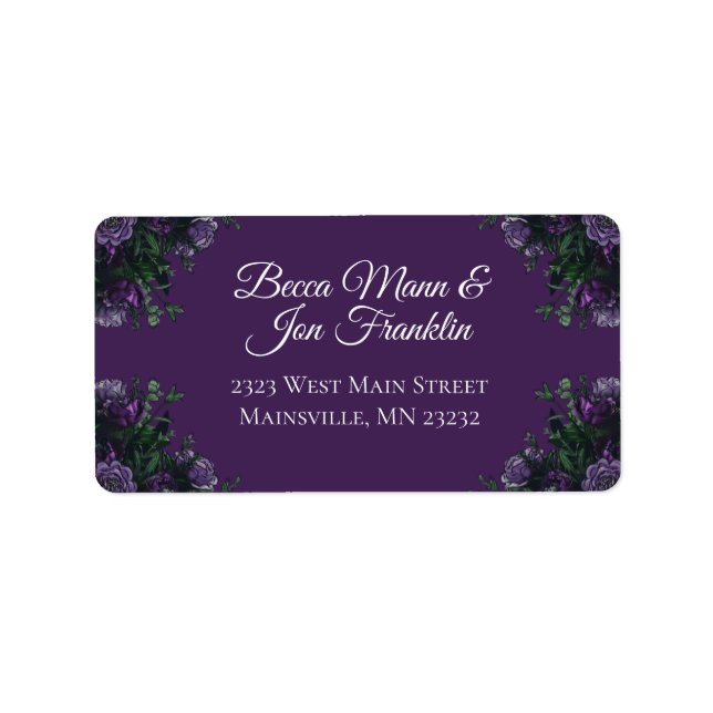 Purple Floral Elegant Wedding Gothic Label (Front)