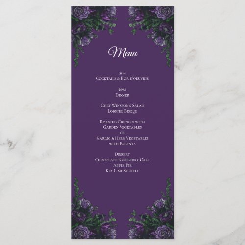 Purple Floral Elegant Wedding Gothic Menu