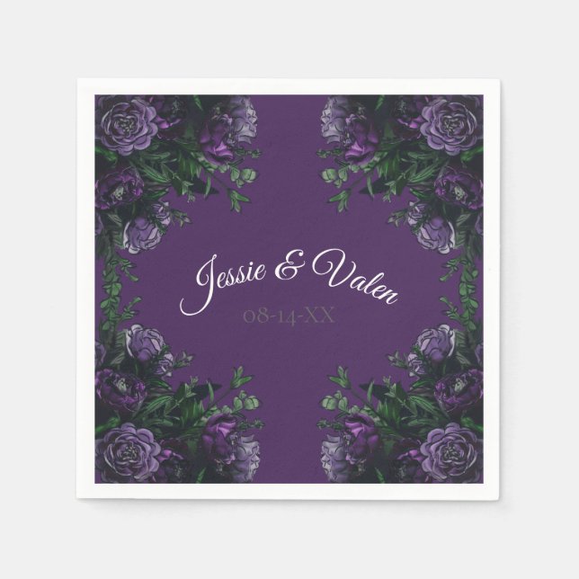 Purple Floral Elegant Wedding Gothic Napkins (Front)