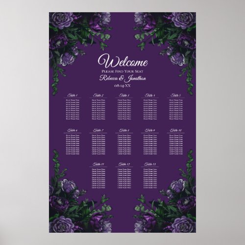 Purple Floral Elegant Wedding Gothic Poster