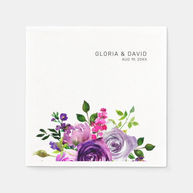 Purple Floral Elegant  Wedding  Napkins (Front)
