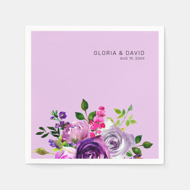 Purple Floral Elegant  Wedding  Napkins (Front)
