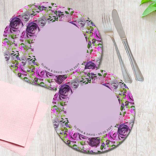 Purple Floral Elegant  Wedding  Paper Plates (Creator Uploaded)