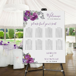 Purple Floral Elegant Wedding Seating Chart Easel Foam Board