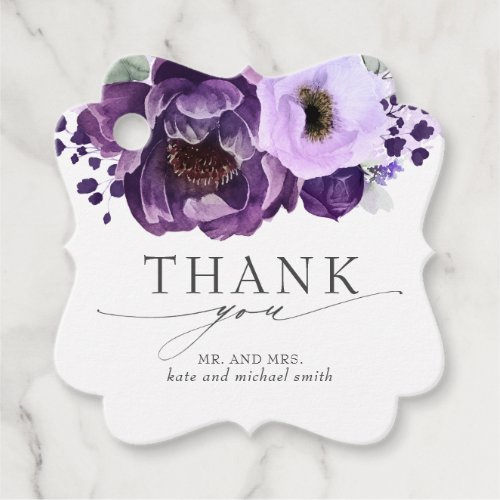 Purple Floral Elegant Wedding Thank You Favor Tags