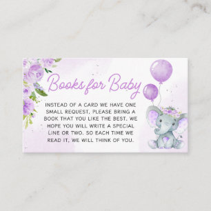 Purple Floral Elephant Baby Shower Books for Baby Enclosure Card