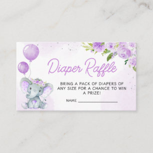 Purple Floral Elephant Baby Shower Diaper Raffle Enclosure Card