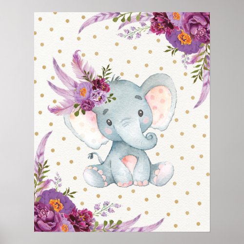 Purple Floral Elephant Nursery Art Boho Decor Sign