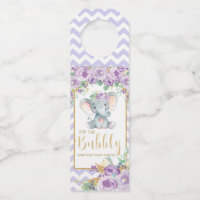Purple Floral Elephant Pop the Bubbly Champagne Bottle Hanger Tag