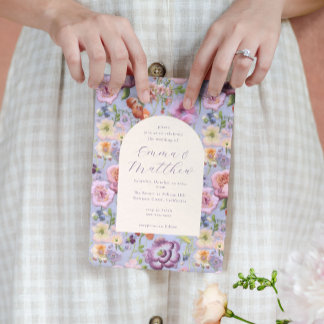 Purple Floral Embroidery Maximalist Wedding Invitation