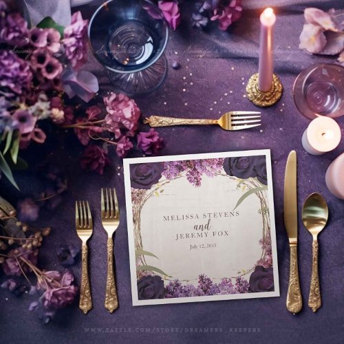 Purple Floral Enchanted Forest Wedding Paper Napkins
