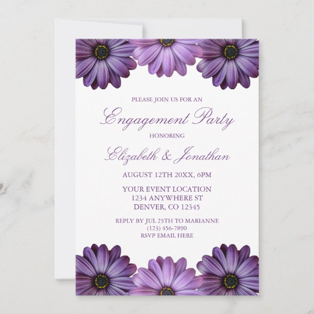 Purple Floral Engagement Party Invitation (Front)