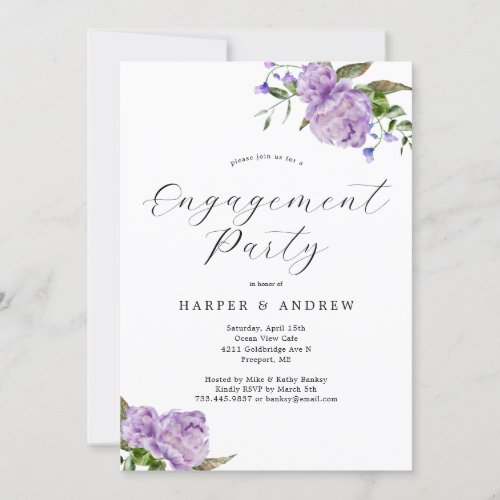 Purple Floral Engagement Party Invitation