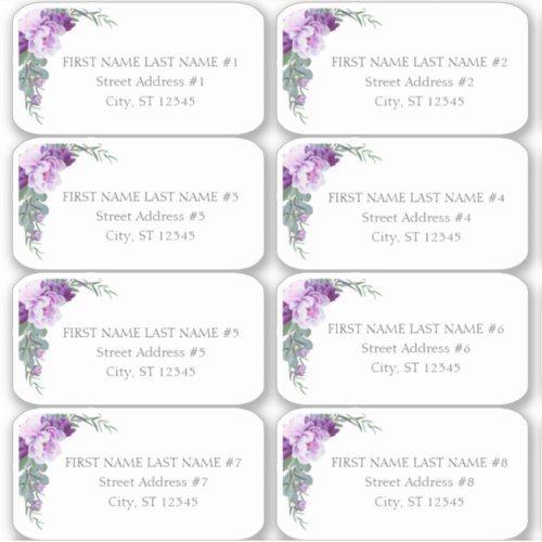 Purple Floral Eucalyptus Wedding Guest Address Sticker