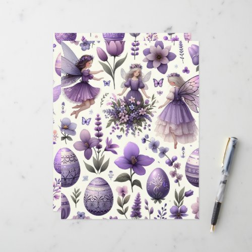Purple Floral Fairy Easter Scrapbook Paper