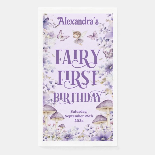 Purple Floral Fairy First  Paper Guest Towels (Front)