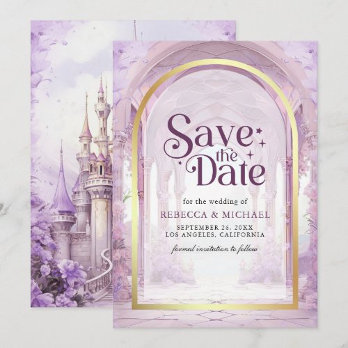 Purple Floral Fairytale Castle Wedding Save The Date