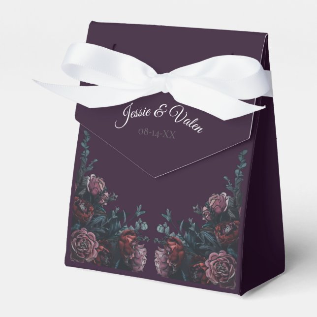 Purple Floral Fall Wedding Favor Boxes (Front Side)