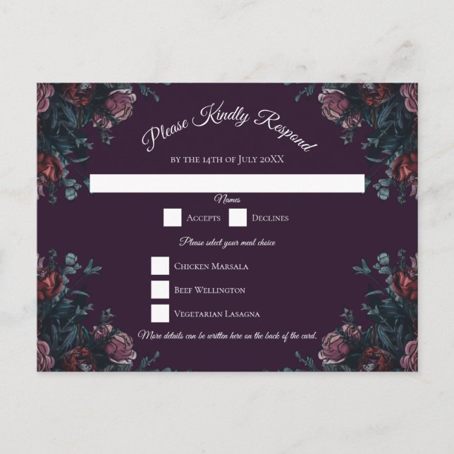 Purple Floral Fall Wedding Holiday Postcard (Front)