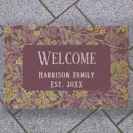 Purple Floral Family Name Established Welcome Coir Fiber Doormat
